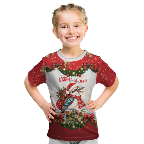 Personalised Kookaburra Australia Christmas Kid T Shirt Kooka-la-la-la-la Xmas Bows