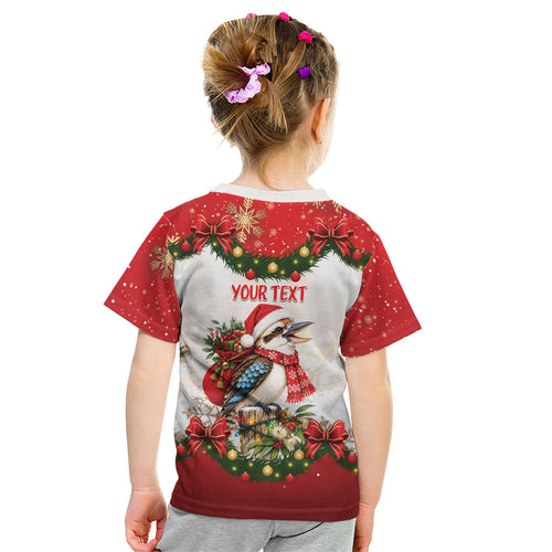 Personalised Kookaburra Australia Christmas Kid T Shirt Kooka-la-la-la-la Xmas Bows
