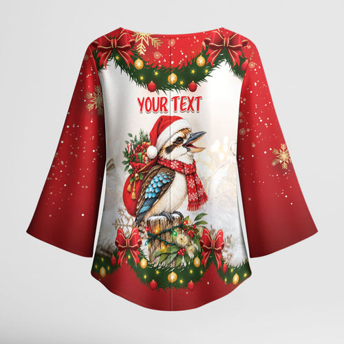 Personalised Kookaburra Australia Christmas Kimono Sleeve Blouse Kooka-la-la-la-la Xmas Bows