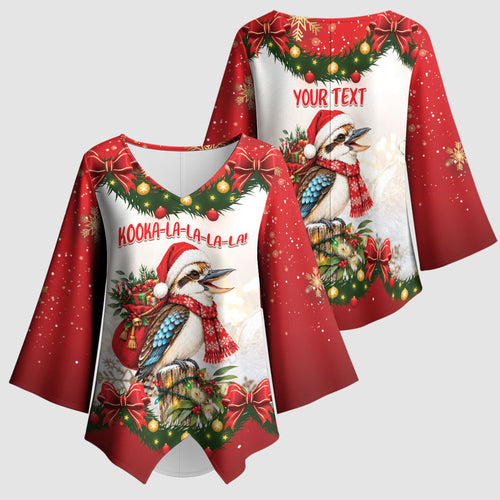 Personalised Kookaburra Australia Christmas Kimono Sleeve Blouse Kooka-la-la-la-la Xmas Bows