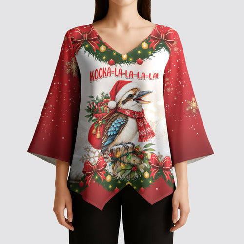 Personalised Kookaburra Australia Christmas Kimono Sleeve Blouse Kooka-la-la-la-la Xmas Bows