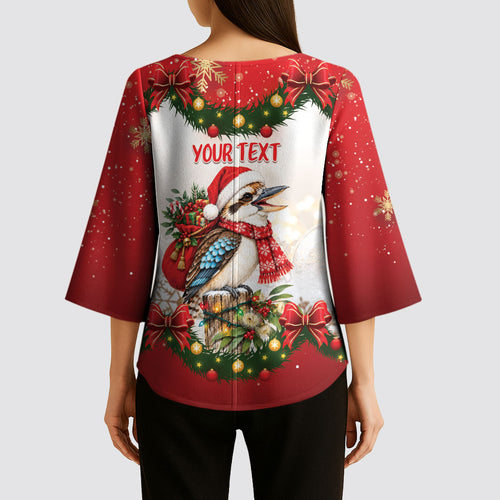 Personalised Kookaburra Australia Christmas Kimono Sleeve Blouse Kooka-la-la-la-la Xmas Bows