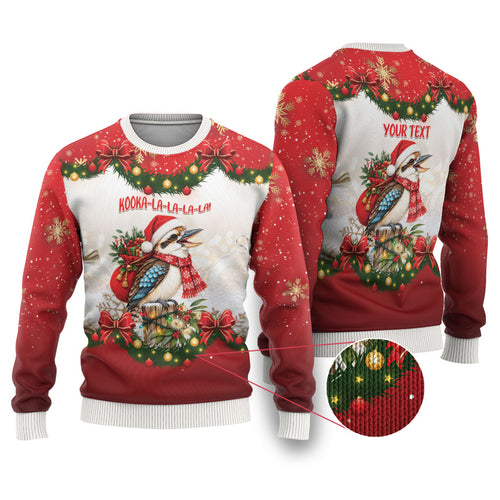 Personalised Kookaburra Australia Christmas Ugly Christmas Sweater Kooka-la-la-la-la Xmas Bows