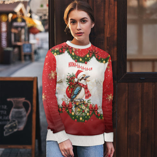 Personalised Kookaburra Australia Christmas Ugly Christmas Sweater Kooka-la-la-la-la Xmas Bows