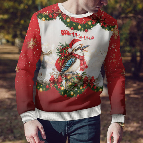 Personalised Kookaburra Australia Christmas Ugly Christmas Sweater Kooka-la-la-la-la Xmas Bows