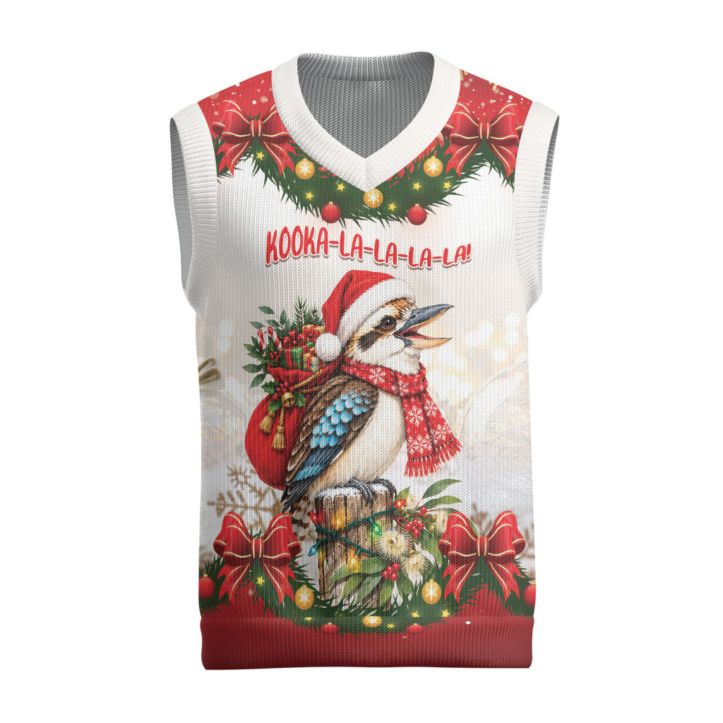 Personalised Kookaburra Australia Christmas Knitted V-Neck Vest Kooka-la-la-la-la Xmas Bows