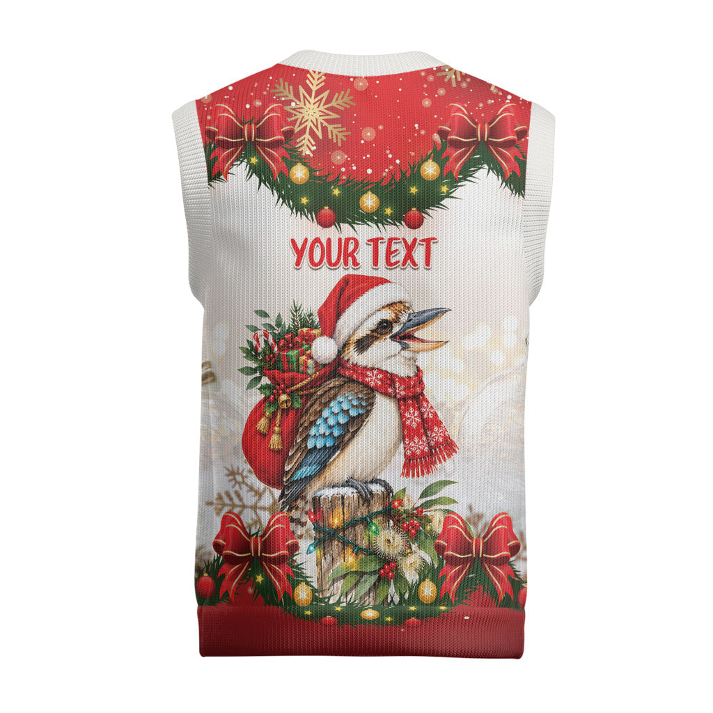 Personalised Kookaburra Australia Christmas Knitted V-Neck Vest Kooka-la-la-la-la Xmas Bows