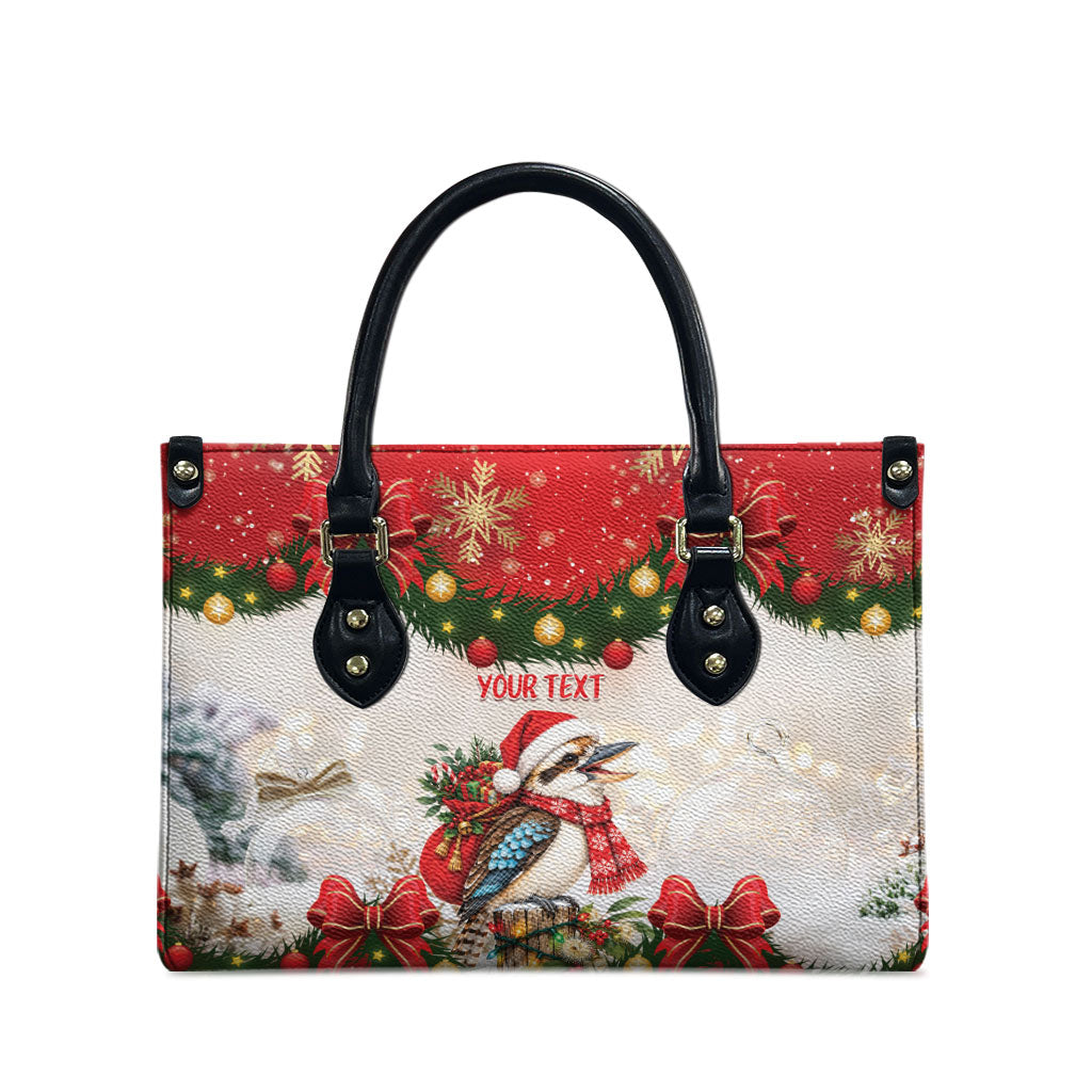 Personalised Kookaburra Australia Christmas Leather Bag Kooka-la-la-la-la Xmas Bows