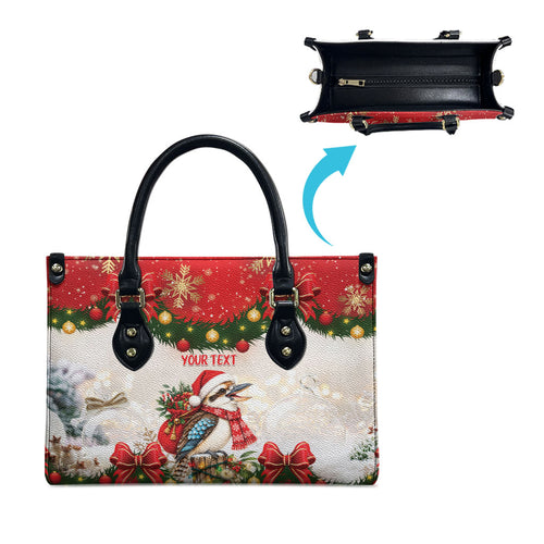 Personalised Kookaburra Australia Christmas Leather Bag Kooka-la-la-la-la Xmas Bows