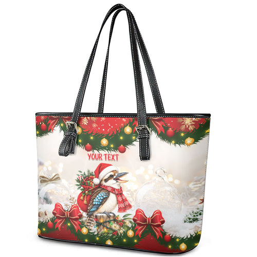 Personalised Kookaburra Australia Christmas Leather Tote Bag Kooka-la-la-la-la Xmas Bows
