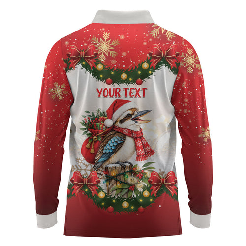 Personalised Kookaburra Australia Christmas Long Sleeve Polo Shirt Kooka-la-la-la-la Xmas Bows