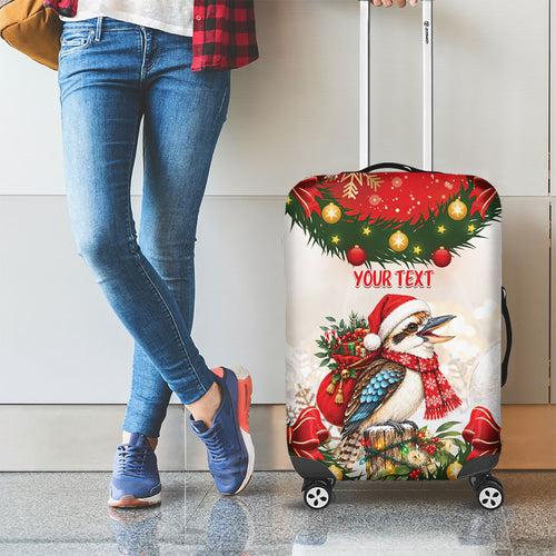 Personalised Kookaburra Australia Christmas Luggage Cover Kooka-la-la-la-la Xmas Bows