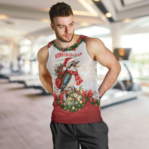 Personalised Kookaburra Australia Christmas Men Tank Top Kooka-la-la-la-la Xmas Bows