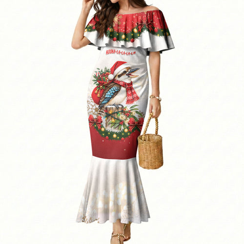 Personalised Kookaburra Australia Christmas Mermaid Dress Kooka-la-la-la-la Xmas Bows