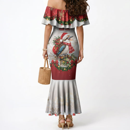 Personalised Kookaburra Australia Christmas Mermaid Dress Kooka-la-la-la-la Xmas Bows