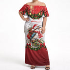 Personalised Kookaburra Australia Christmas Off Shoulder Maxi Dress Kooka-la-la-la-la Xmas Bows