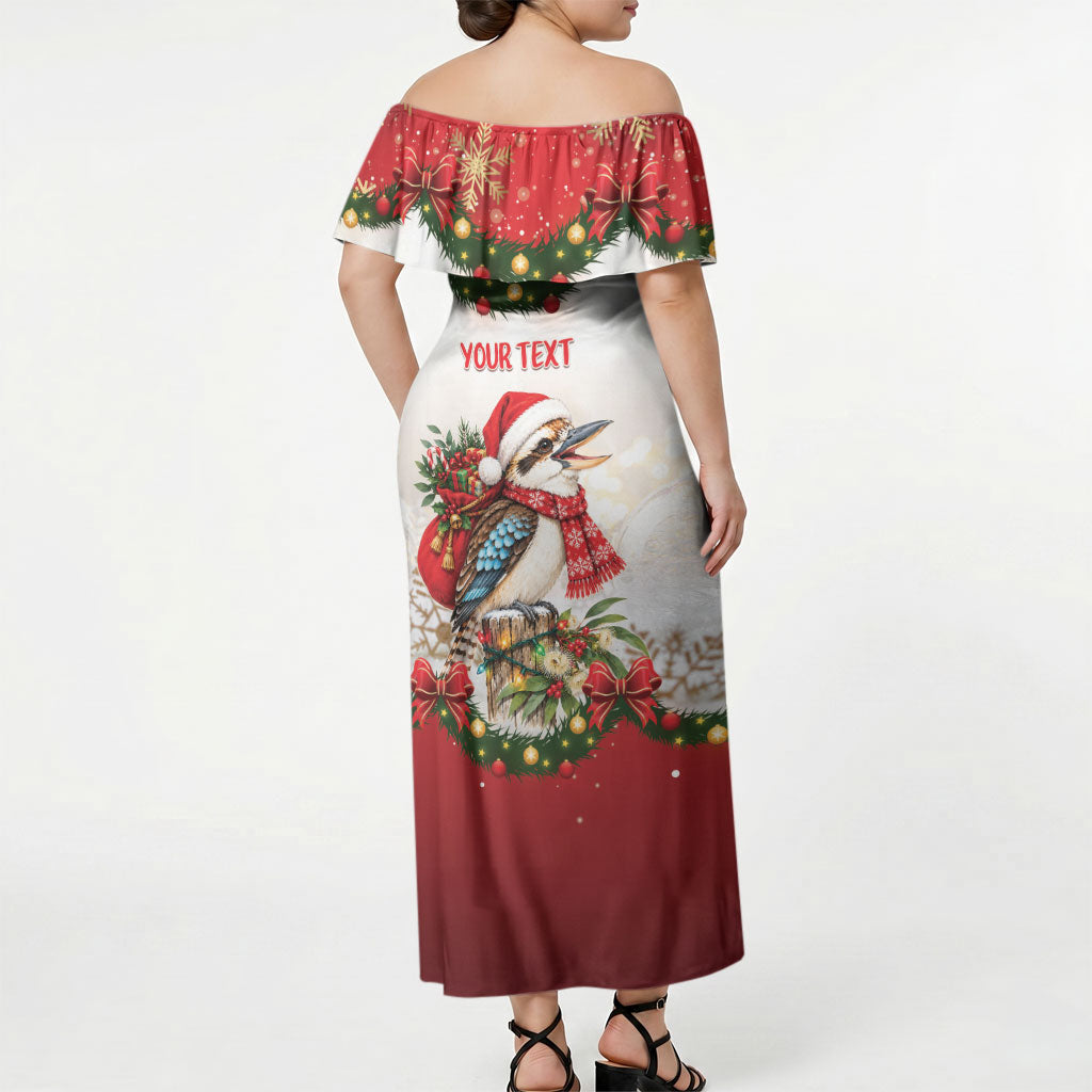 Personalised Kookaburra Australia Christmas Off Shoulder Maxi Dress Kooka-la-la-la-la Xmas Bows