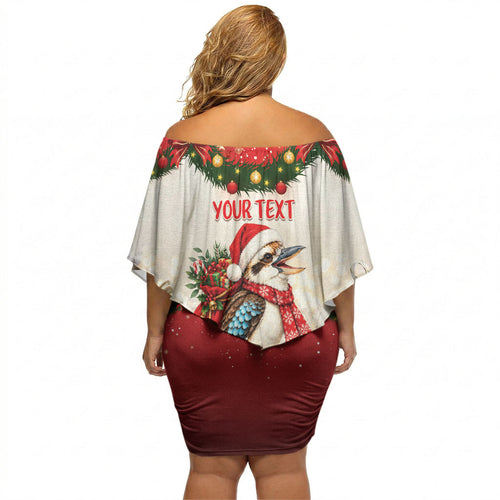 Personalised Kookaburra Australia Christmas Off Shoulder Short Dress Kooka-la-la-la-la Xmas Bows