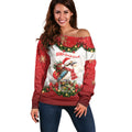 Personalised Kookaburra Australia Christmas Off Shoulder Sweater Kooka-la-la-la-la Xmas Bows