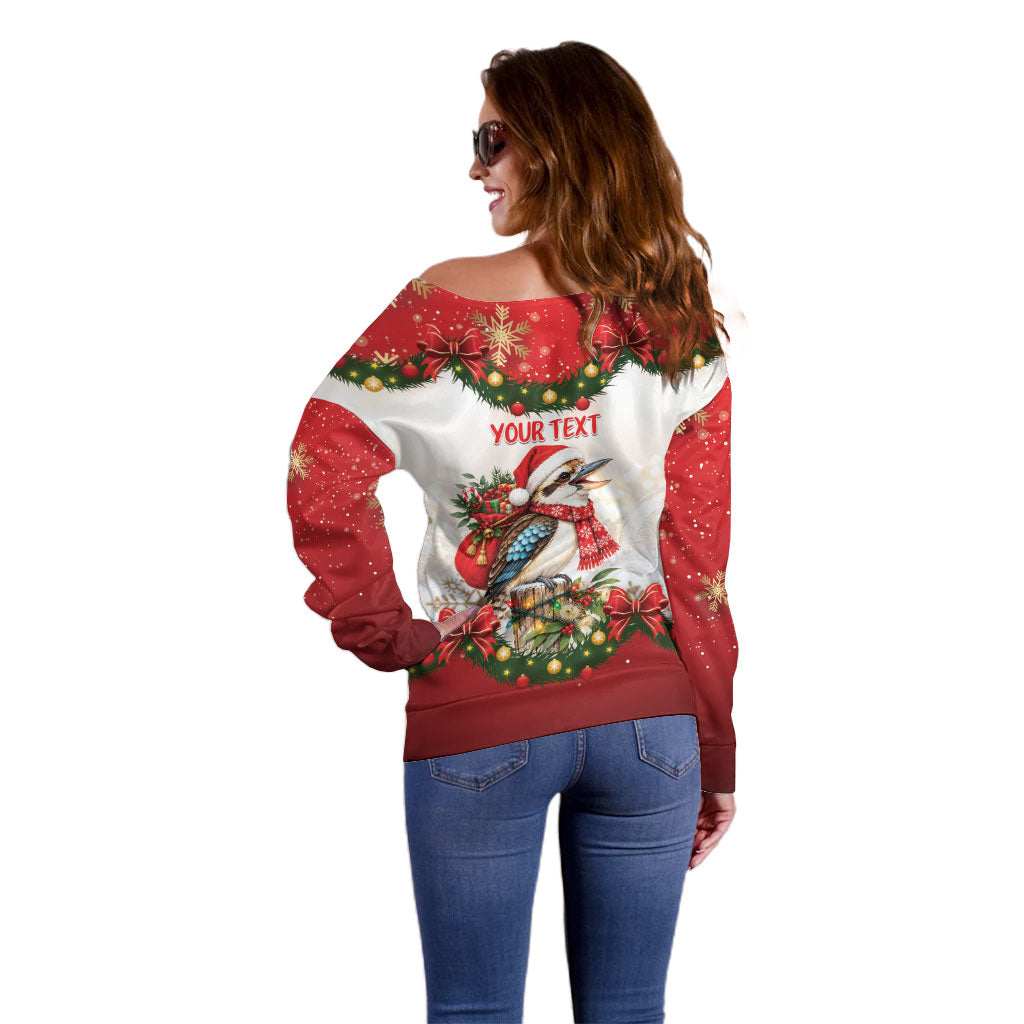Personalised Kookaburra Australia Christmas Off Shoulder Sweater Kooka-la-la-la-la Xmas Bows
