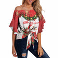 Personalised Kookaburra Australia Christmas Off Shoulder Wrap Waist Top Kooka-la-la-la-la Xmas Bows