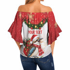 Personalised Kookaburra Australia Christmas Off Shoulder Wrap Waist Top Kooka-la-la-la-la Xmas Bows