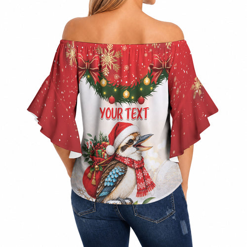 Personalised Kookaburra Australia Christmas Off Shoulder Wrap Waist Top Kooka-la-la-la-la Xmas Bows