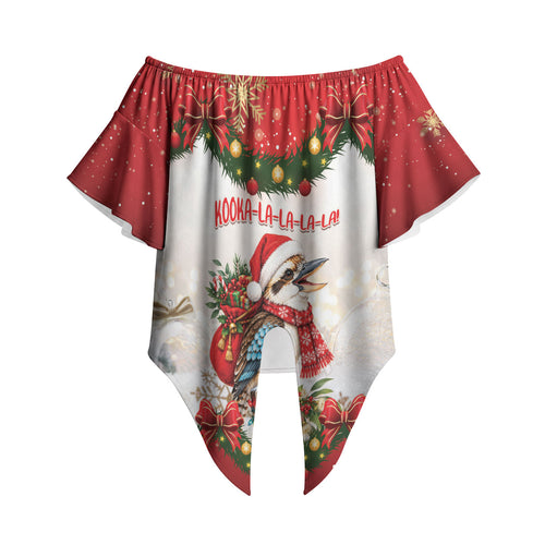 Personalised Kookaburra Australia Christmas Off Shoulder Wrap Waist Top Kooka-la-la-la-la Xmas Bows