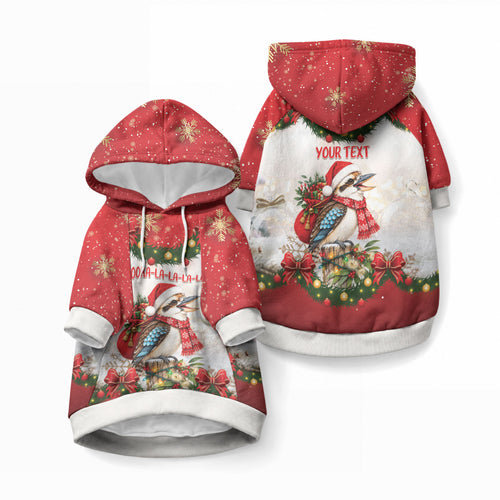 Personalised Kookaburra Australia Christmas Pet Hoodie Kooka-la-la-la-la Xmas Bows