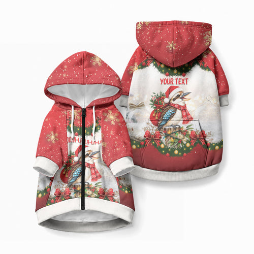 Personalised Kookaburra Australia Christmas Pet Hoodie Kooka-la-la-la-la Xmas Bows