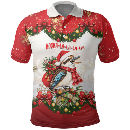 Personalised Kookaburra Australia Christmas Polo Shirt Kooka-la-la-la-la Xmas Bows