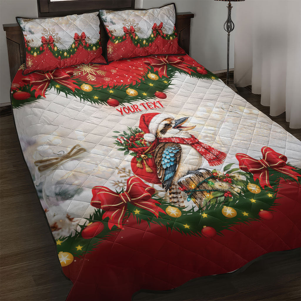Personalised Kookaburra Australia Christmas Quilt Bed Set Kooka-la-la-la-la Xmas Bows