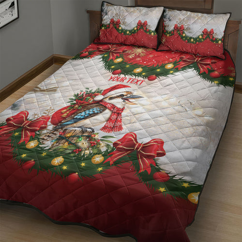 Personalised Kookaburra Australia Christmas Quilt Bed Set Kooka-la-la-la-la Xmas Bows