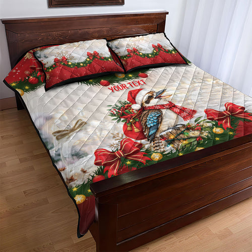 Personalised Kookaburra Australia Christmas Quilt Bed Set Kooka-la-la-la-la Xmas Bows