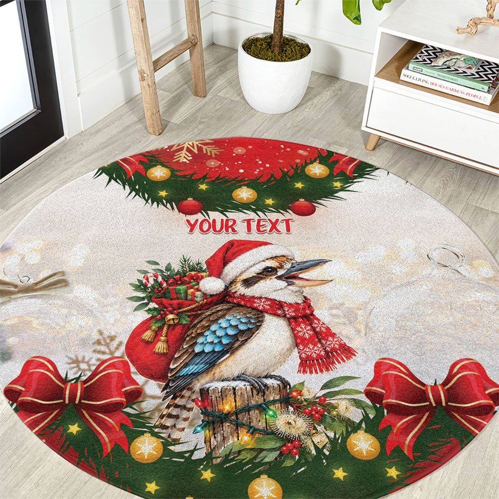 Personalised Kookaburra Australia Christmas Round Carpet Kooka-la-la-la-la Xmas Bows