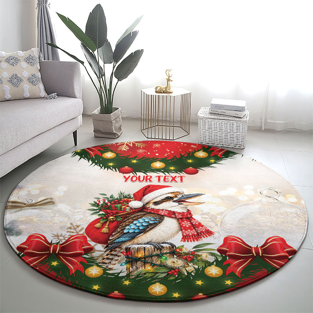 Personalised Kookaburra Australia Christmas Round Carpet Kooka-la-la-la-la Xmas Bows