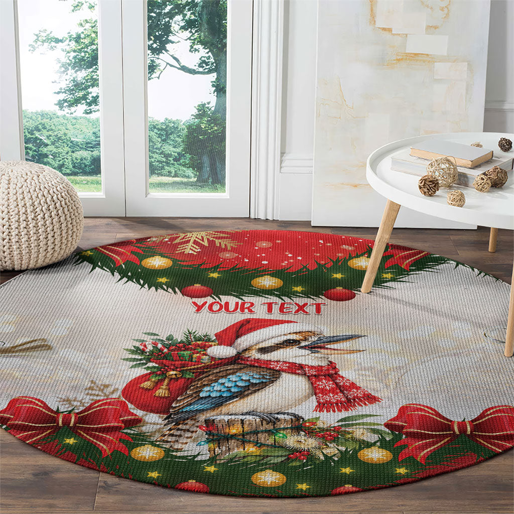 Personalised Kookaburra Australia Christmas Round Carpet Kooka-la-la-la-la Xmas Bows