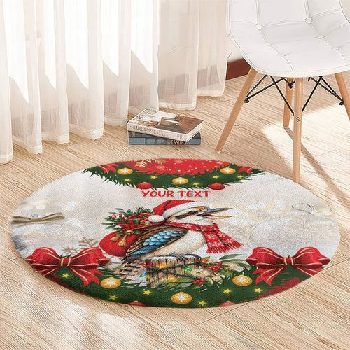 Personalised Kookaburra Australia Christmas Round Carpet Kooka-la-la-la-la Xmas Bows