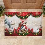 Personalised Kookaburra Australia Christmas Rubber Doormat Kooka-la-la-la-la Xmas Bows