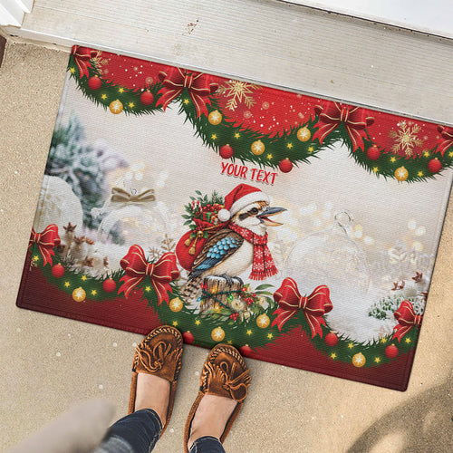 Personalised Kookaburra Australia Christmas Rubber Doormat Kooka-la-la-la-la Xmas Bows