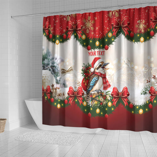 Personalised Kookaburra Australia Christmas Shower Curtain Kooka-la-la-la-la Xmas Bows