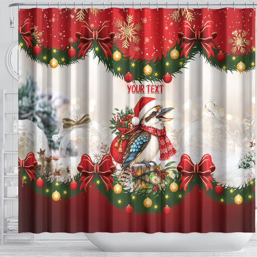 Personalised Kookaburra Australia Christmas Shower Curtain Kooka-la-la-la-la Xmas Bows