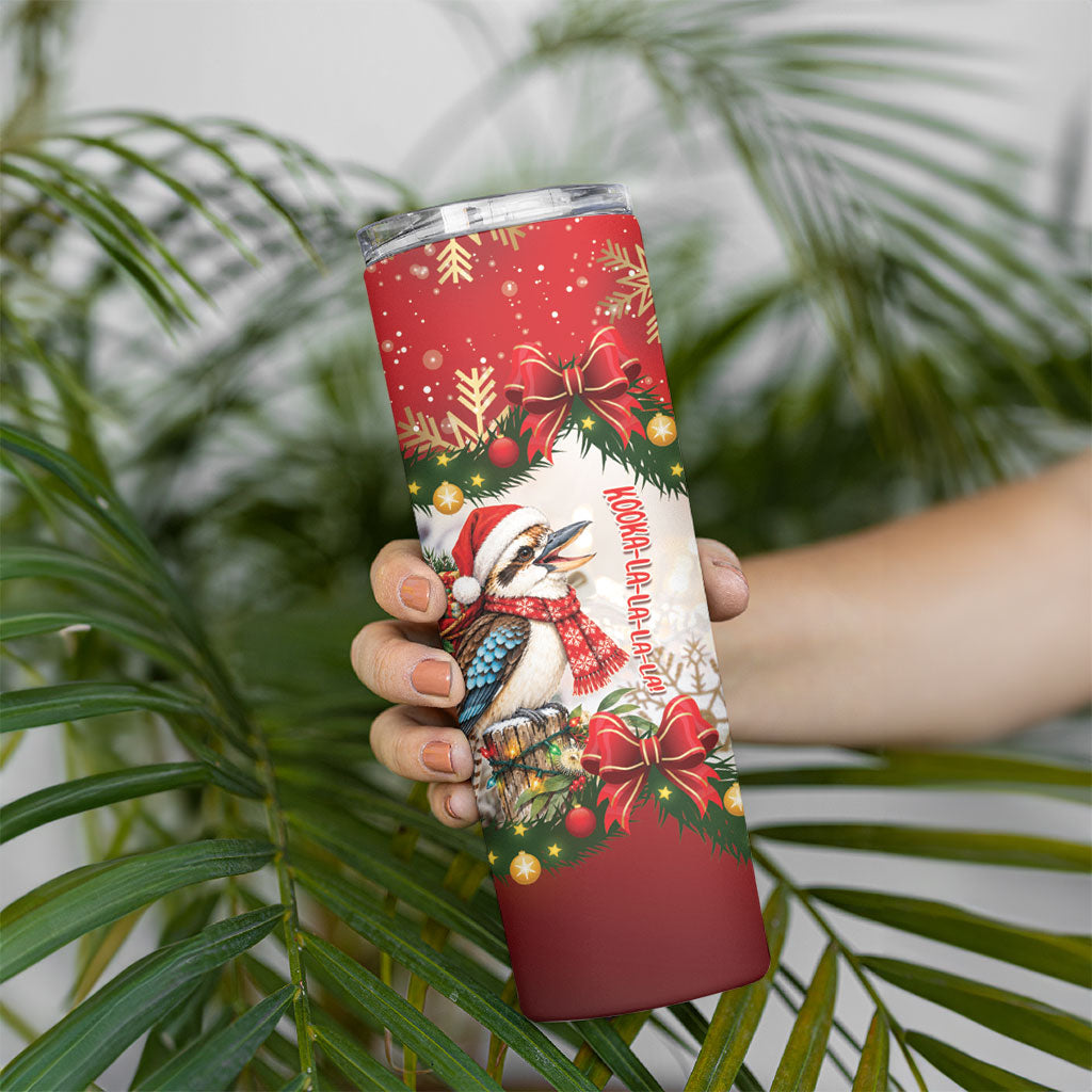 Personalised Kookaburra Australia Christmas Skinny Tumbler Kooka-la-la-la-la Xmas Bows