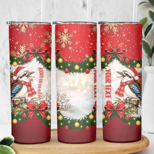 Personalised Kookaburra Australia Christmas Skinny Tumbler Kooka-la-la-la-la Xmas Bows