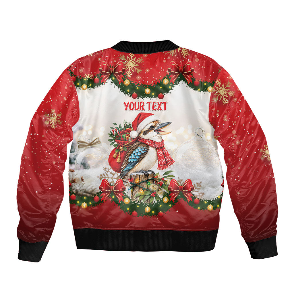 Personalised Kookaburra Australia Christmas Sleeve Zip Bomber Jacket Kooka-la-la-la-la Xmas Bows
