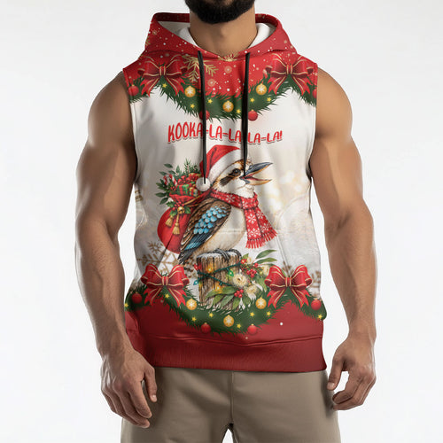 Personalised Kookaburra Australia Christmas Sleeveless Hoodie Kooka-la-la-la-la Xmas Bows