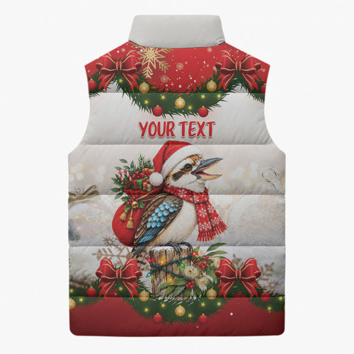 Personalised Kookaburra Australia Christmas Sleeveless Puffer Jacket Kooka-la-la-la-la Xmas Bows