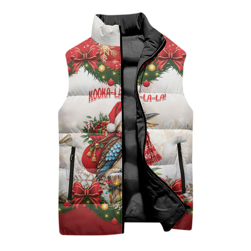 Personalised Kookaburra Australia Christmas Sleeveless Puffer Jacket Kooka-la-la-la-la Xmas Bows
