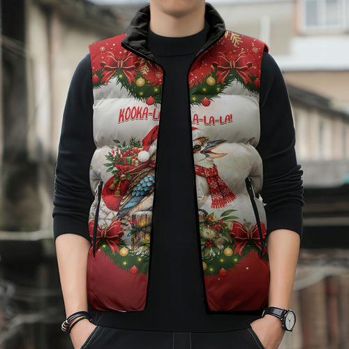 Personalised Kookaburra Australia Christmas Sleeveless Puffer Jacket Kooka-la-la-la-la Xmas Bows