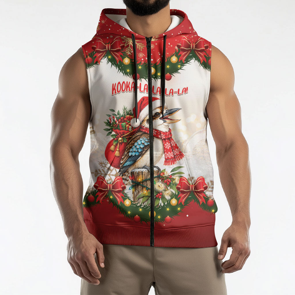 Personalised Kookaburra Australia Christmas Sleeveless Zip Hoodie Kooka-la-la-la-la Xmas Bows